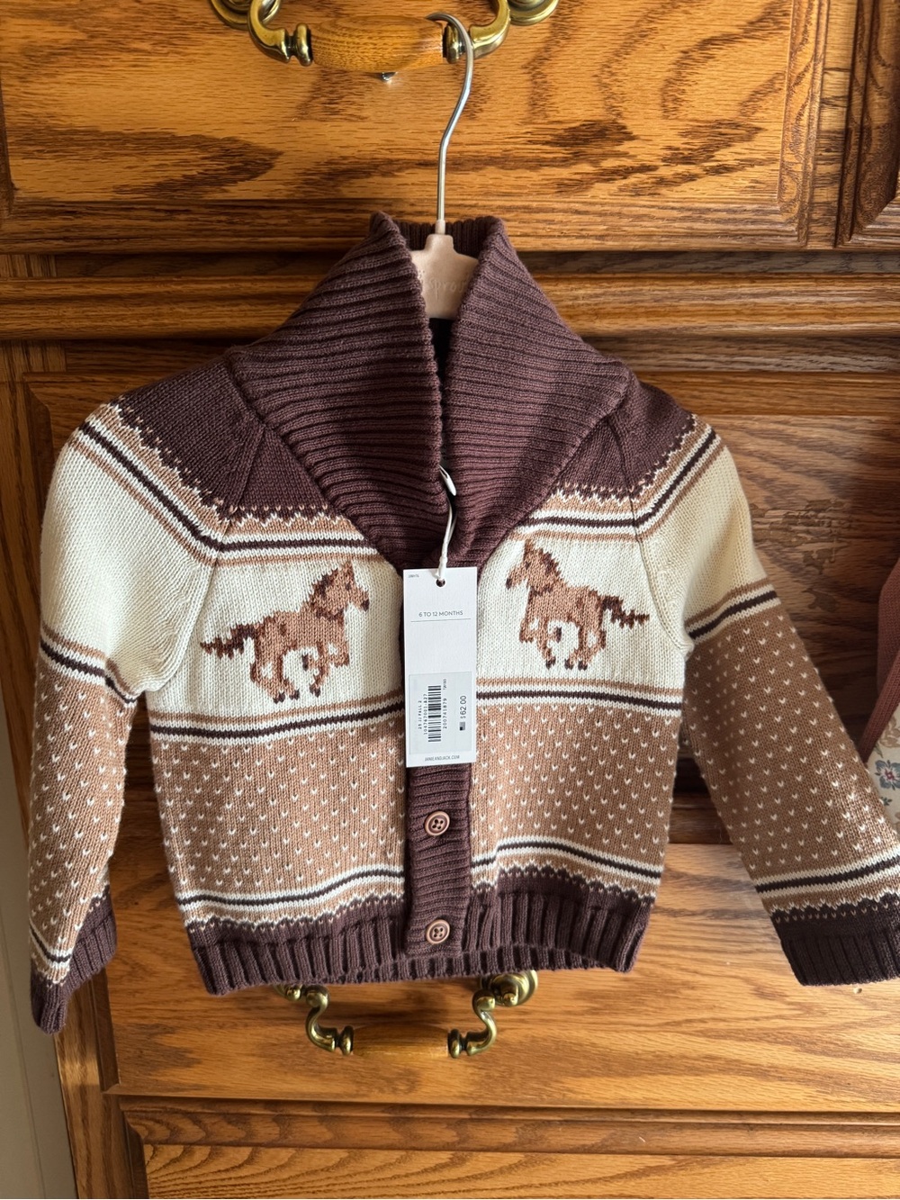 Janie & Jack Knit Cardigan Sweater with horses, size 6-12 months (NWT)
